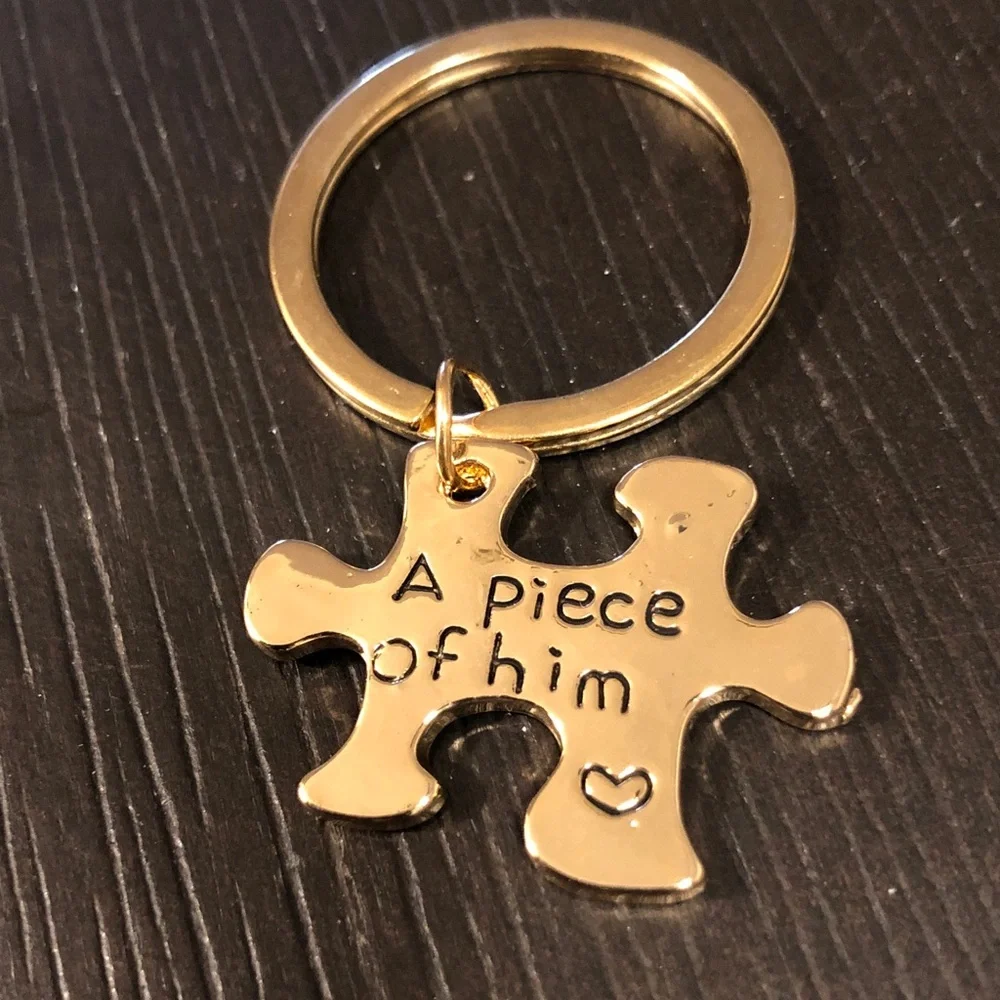 Gold Puzzle Piece Keychain Set - 